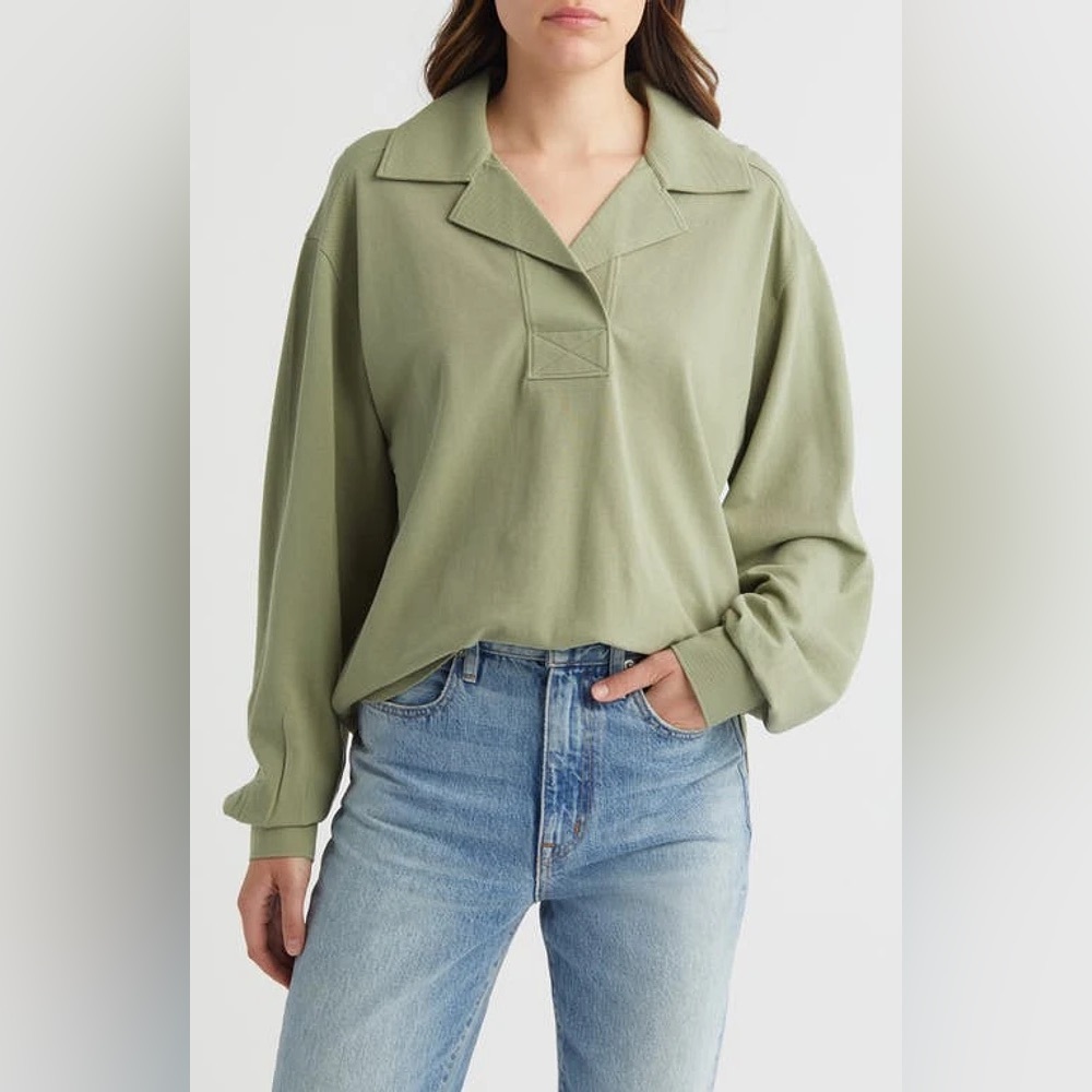 Treasure & Bond Oversize Long Sleeve Cotton Polo